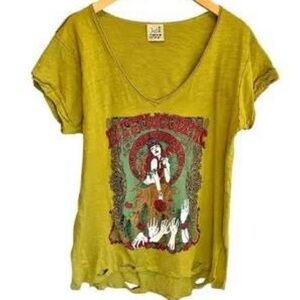 Lucky Brand Graphic Olive Green Short Sleeve Top